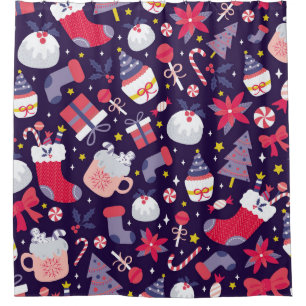 Christmas desserts, vintage starry pattern. shower curtain