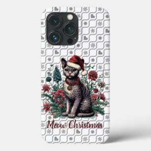 Christmas Devon Rex Cat: Santa Hat and Flowers iPhone 13 Pro Case