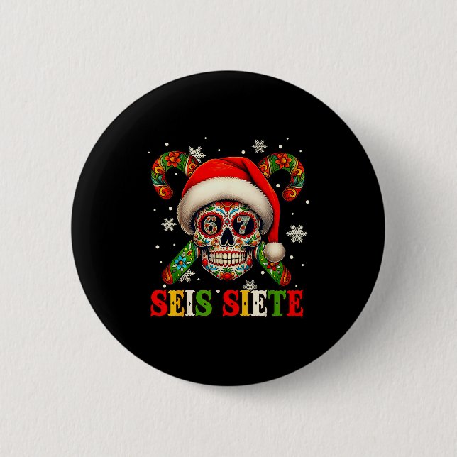 Christmas Dia De Los Muertos Sugar Skull Seis Siet 6 Cm Round Badge (Front)
