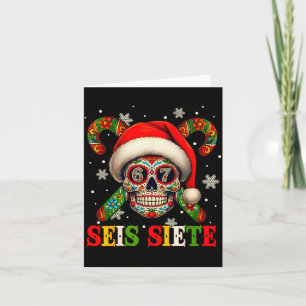 Christmas Dia De Los Muertos Sugar Skull Seis Siet Card