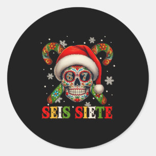 Christmas Dia De Los Muertos Sugar Skull Seis Siet Classic Round Sticker
