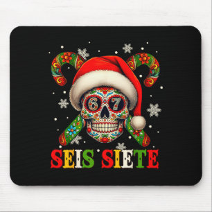 Christmas Dia De Los Muertos Sugar Skull Seis Siet Mouse Mat