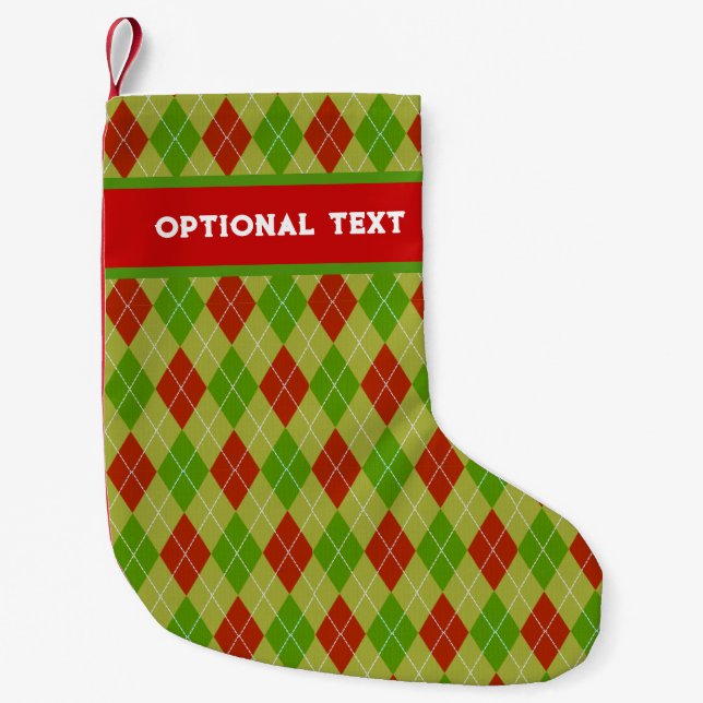 Christmas Diamond Pattern - Argyle and your name Small Christmas Stocking (Front)