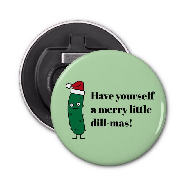 Christmas Dill Pickle wearing a Santa Hat Bottle Opener (Front)