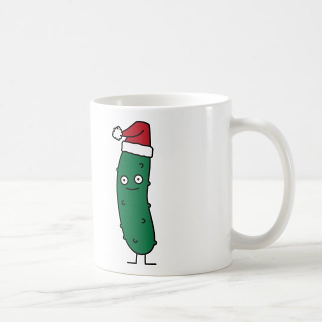 Christmas Dill Pickle wearing a Santa Hat Coffee Mug (Right)