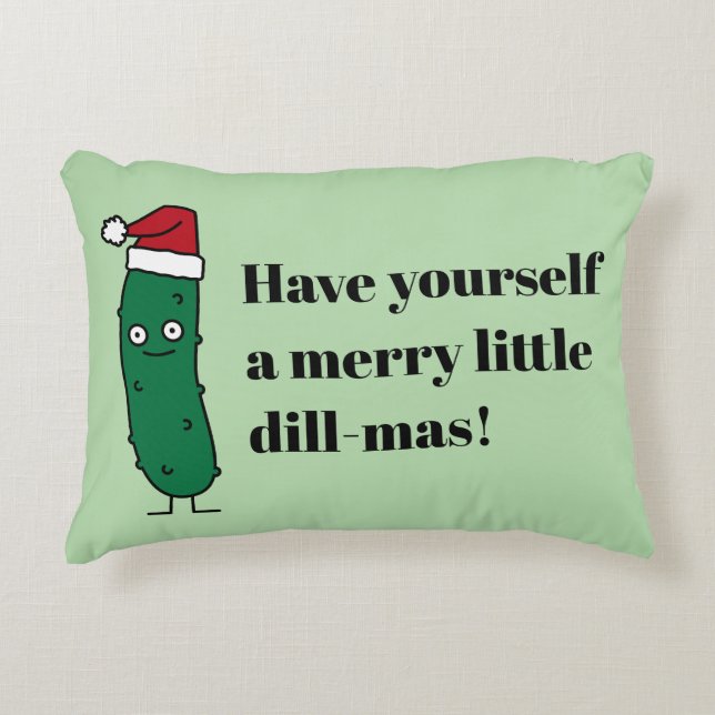 Christmas Dill Pickle wearing a Santa Hat Decorative Cushion (Front)