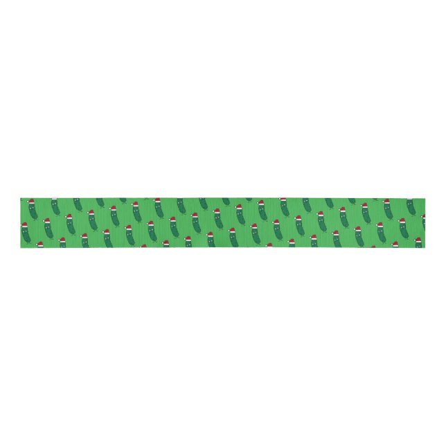 Christmas Dill Pickle wearing a Santa Hat Grosgrain Ribbon (Front)