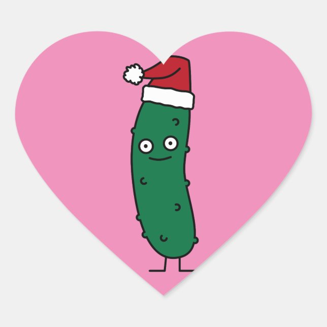 Christmas Dill Pickle wearing a Santa Hat Heart Sticker (Front)