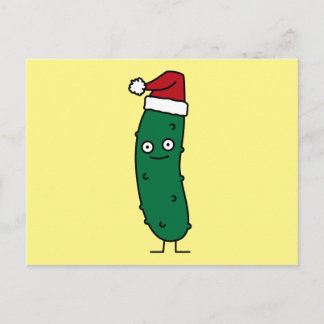 Christmas Dill Pickle wearing a Santa Hat Holiday Postcard