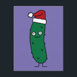 Christmas Dill Pickle wearing a Santa Hat Holiday Postcard<br><div class="desc">I love Christmas and pickles. Pickles are sour and makes your mouth pucker and look like you are going to kiss somebody.  That's why I made a Christmas Pickle wearing a Santa hat.  Thank you for looking at Happy Food designs!</div>