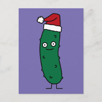 Christmas Dill Pickle wearing a Santa Hat Holiday Postcard