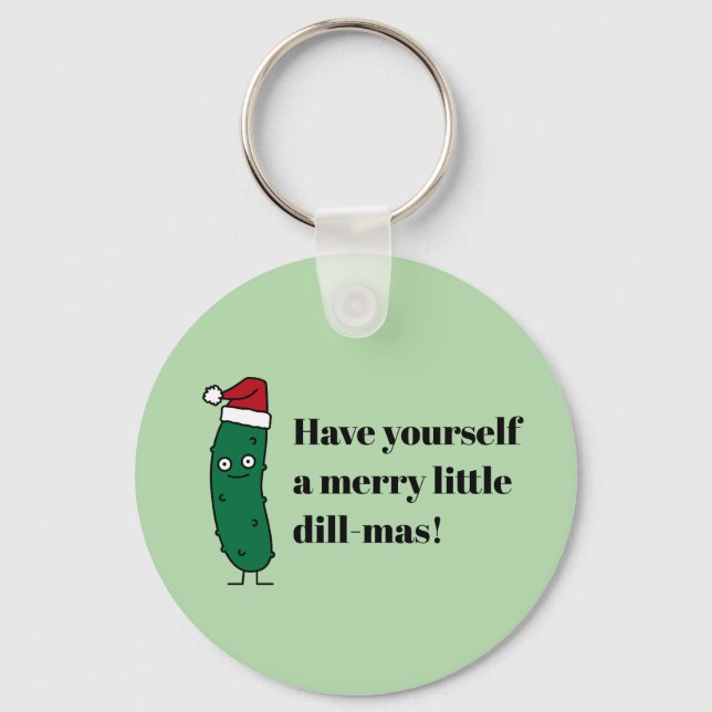 Christmas Dill Pickle wearing a Santa Hat Key Ring (Front)