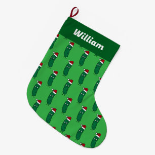 Christmas Dill Pickle wearing a Santa Hat Large Christmas Stocking