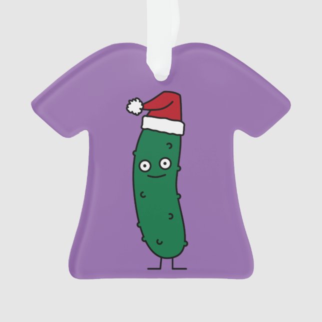 Christmas Dill Pickle wearing a Santa Hat Ornament (Front)