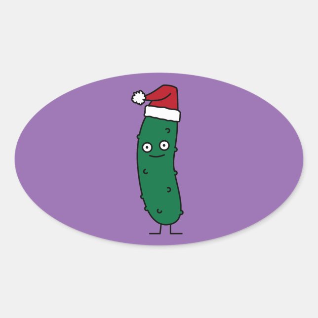 Christmas Dill Pickle wearing a Santa Hat Oval Sticker (Front)