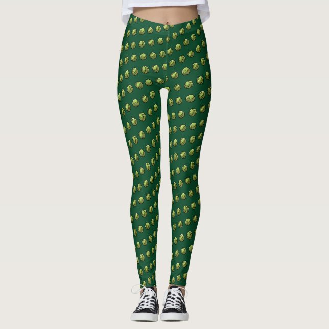 Christmas Dinner Green Brussels Sprouts Pattern Leggings (Front)
