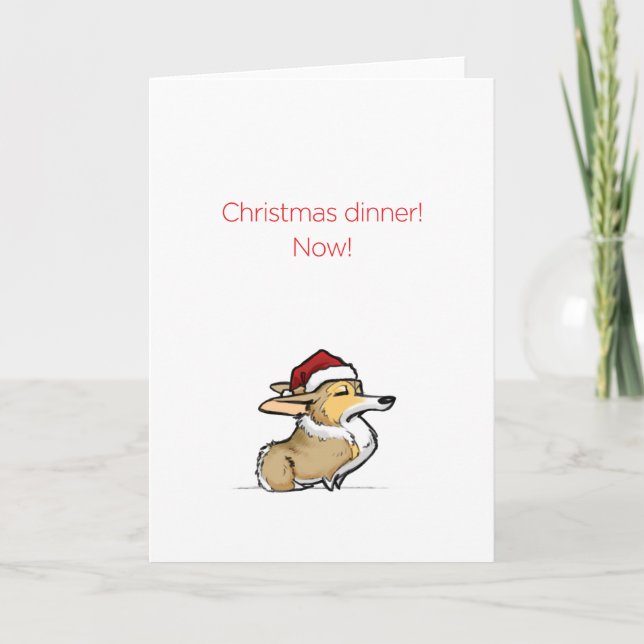 Christmas Dinner - Haughty Christmas Corgi Holiday Card (Front)