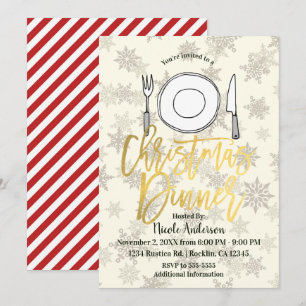 CHRISTMAS DINNER Holiday Party Cream Ivory Stripes Invitation