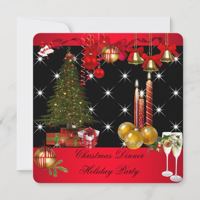 Christmas Dinner Holiday Party Red White 2 Invitation (Front)
