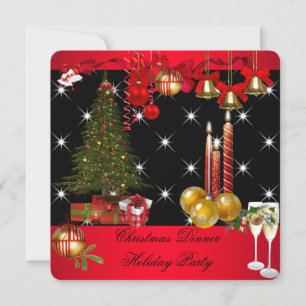 Christmas Dinner Holiday Party Red White 2 Invitation