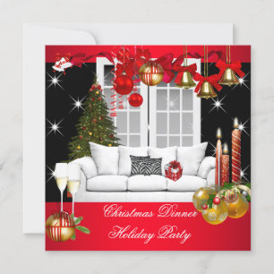 Christmas Dinner Holiday Party Red White Invitation