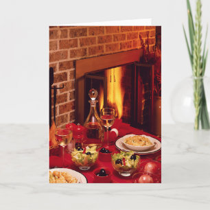 Christmas Dinner Holiday Table Cozy Fireplace