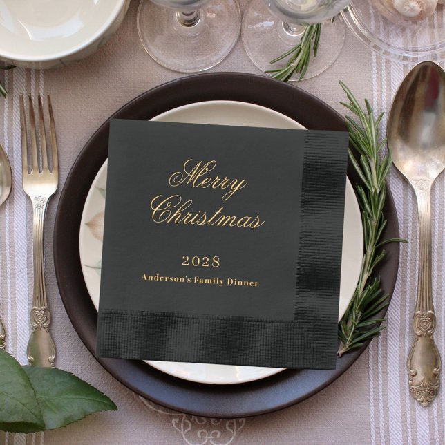 Christmas dinner party black gold year foil napkins (Creator Uploaded)