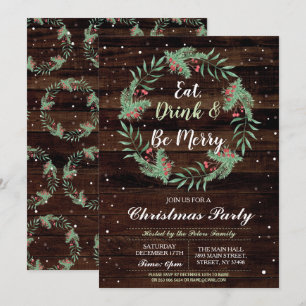 Christmas Dinner Party Day Holidays Wood Xmas Invitation