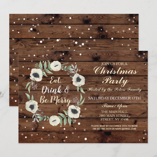 Christmas Dinner Party Day Holidays Wood Xmas Invitation (Front/Back)