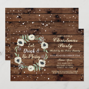 Christmas Dinner Party Day Holidays Wood Xmas Invitation