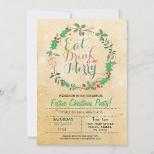 Christmas Dinner Party Eat Drink Merry Xmas Invite
