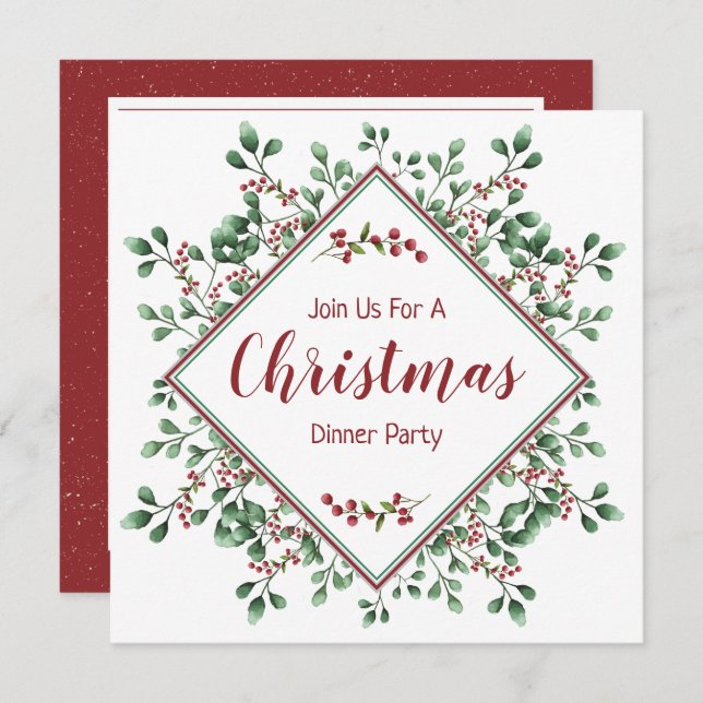 Christmas Dinner Party, Festive  Invitation (Front/Back)