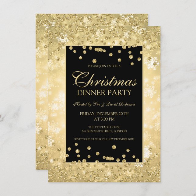 Christmas Dinner Party Gold Glitter Winter Wonder Invitation (Front/Back)