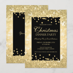 Christmas Dinner Party Gold Glitter Winter Wonder Invitation