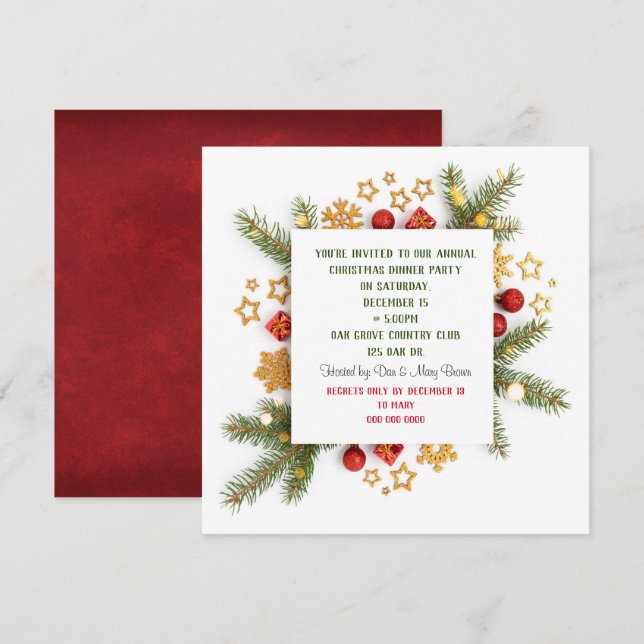 Christmas Dinner Party Pine Invitation (Front/Back)