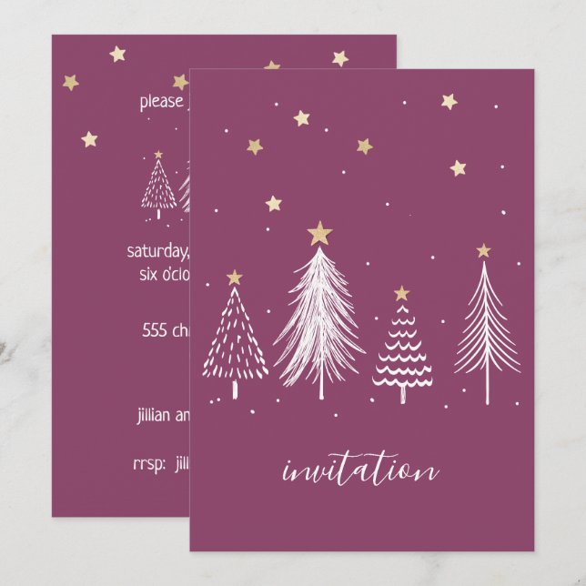 Christmas Dinner Party Purple Elegant Invitation (Front/Back)