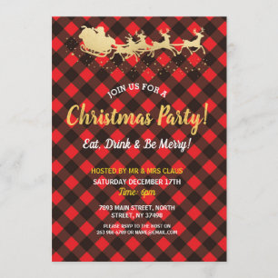 Christmas Dinner Party Red Buffalo Check Invite