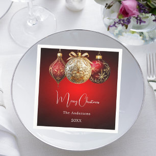 Christmas dinner party red gold ornaments napkin