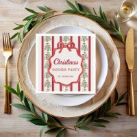 Christmas dinner party red retro stripes monogram