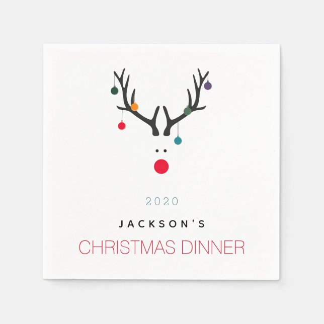 Christmas dinner party reindeer white red family napkin (Front)