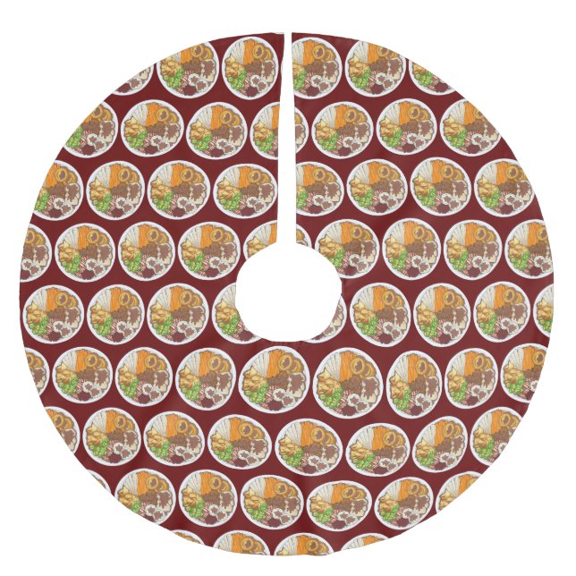 Christmas Dinner Party UK Festive British Food Brushed Polyester Tree Skirt (Front)