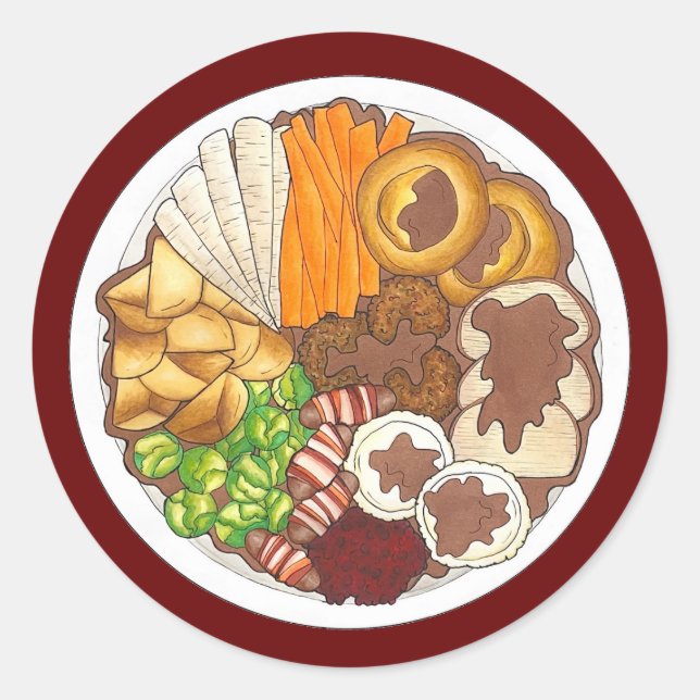 Christmas Dinner Party UK Festive British Food Classic Round Sticker (Front)