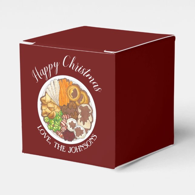 Christmas Dinner Party UK Festive British Food Favour Box (Front Side)