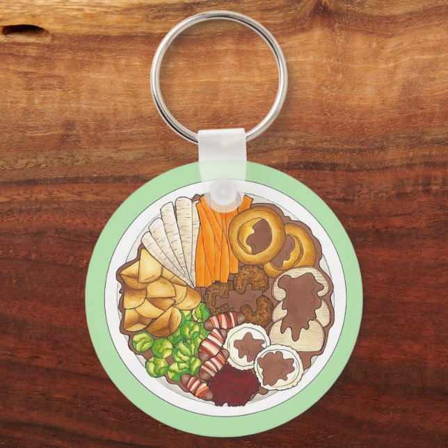 Christmas Dinner Party UK Festive British Food Key Ring (Front)