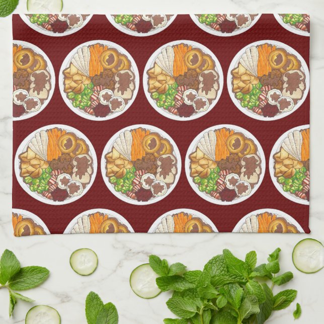 Christmas Dinner Party UK Festive British Food Tea Towel (Folded)