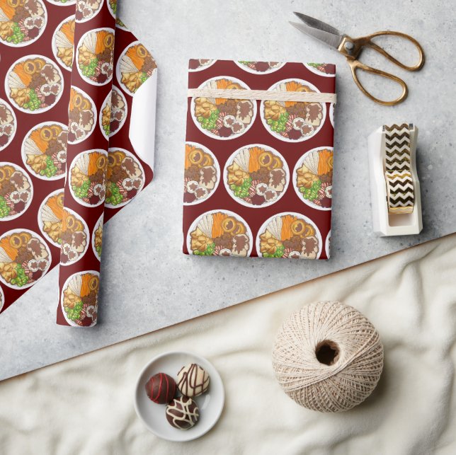 Christmas Dinner Party UK Festive British Food Wrapping Paper (Crafts)