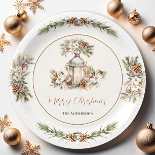 Christmas Dinner Party White and Cream Elegant Paper Plate