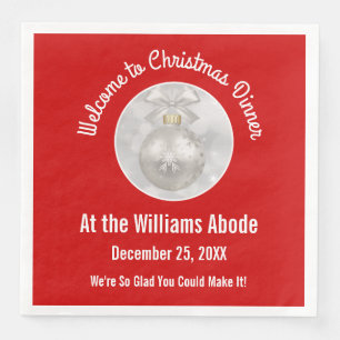Christmas Dinner - Red & Snowflake Bauble Ornament Napkin