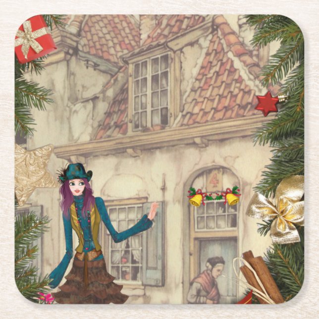 Christmas Dinner Table decor Square Paper Coaster (Front)