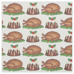 Christmas Dinner Turkey Plum Pudding Xmas Foods Fabric